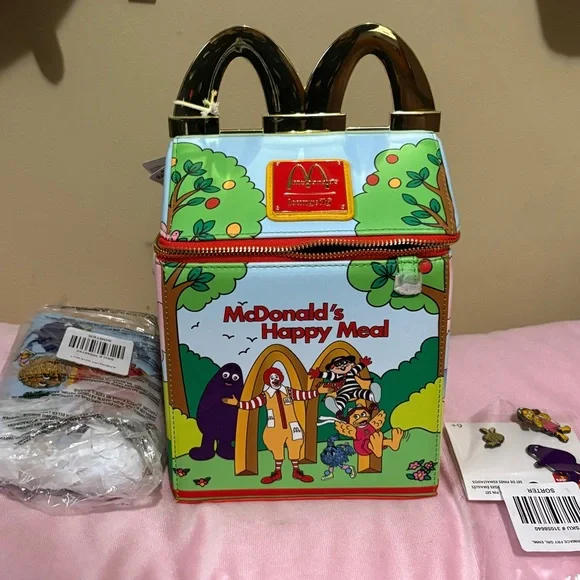 Loungefly McDonald's Happy Meal crossbody bag, wallet, and collector pins new - Picture 1 of 6